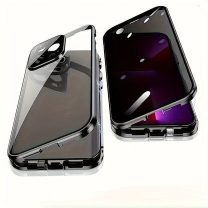 Phone Case Privacy Tempered Glass Cover with Aluminum Frame and Snap Lock for Select iPhone 12-17 Models