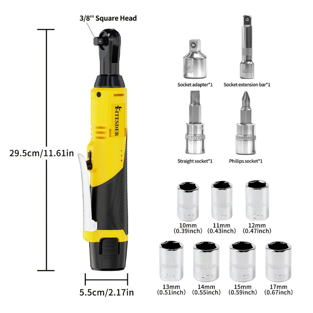 Electric Ratchet Wrench Set 12V Cordless with Lithium Battery, Fast Charge, Variable Speed Trigger