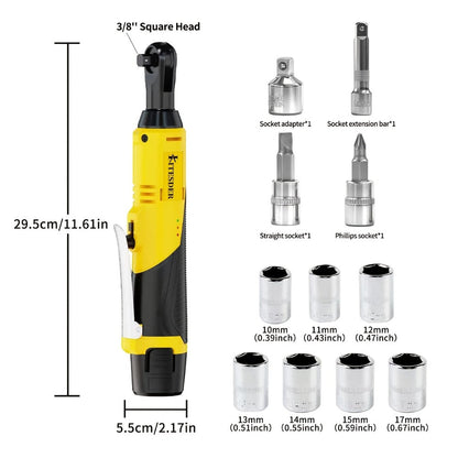 Electric Ratchet Wrench Set 12V Cordless with Lithium Battery, Fast Charge, Variable Speed Trigger