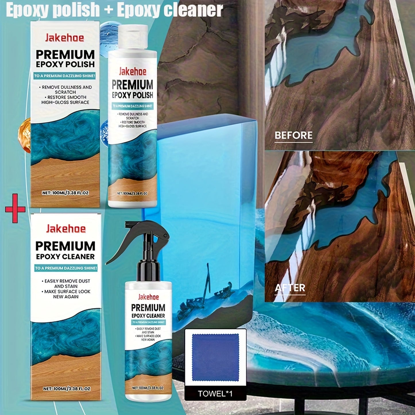 Epoxy Resin Polish & Cleaner 2pcs – Scratch Remover, High Gloss Restorer for Epoxy Surfaces