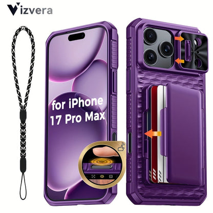 iPhone 17 Pro Max Wallet Case with Lanyard, 4-5 Card Holder, Sliding Lens Cover & Camera Control Button – Premium Protective Wallet Phone