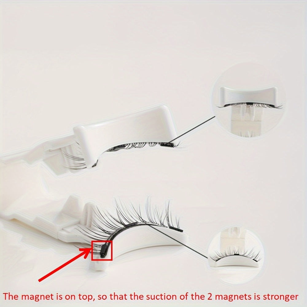 CX159-1 Natural-Style Magnetic False Eyelash Pair with White Curved Applicator and Round Case