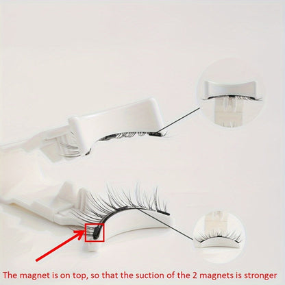 CX159-1 Natural-Style Magnetic False Eyelash Pair with White Curved Applicator and Round Case