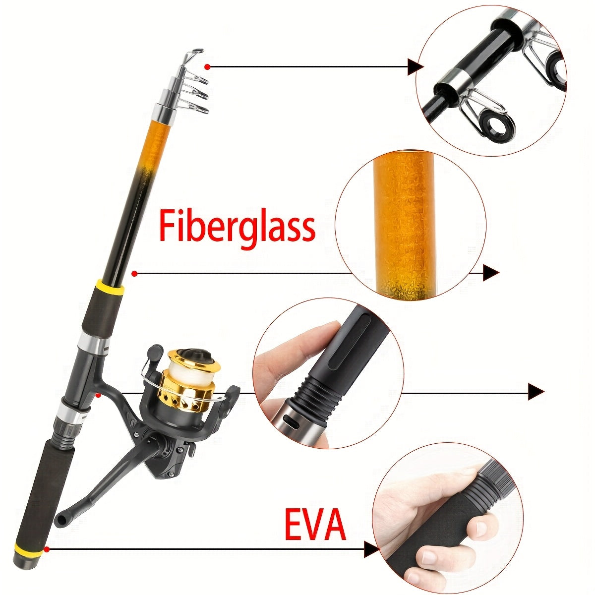 Baitcasting Rod and Reel Combo Set – Medium-Fast Action Telescopic Fishing Rod with Line, Lures, Accessories Box & Carry Bag