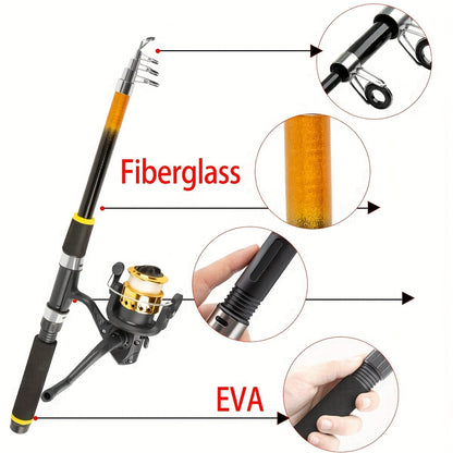 Baitcasting Rod and Reel Combo Set – Medium-Fast Action Telescopic Fishing Rod with Line, Lures, Accessories Box & Carry Bag