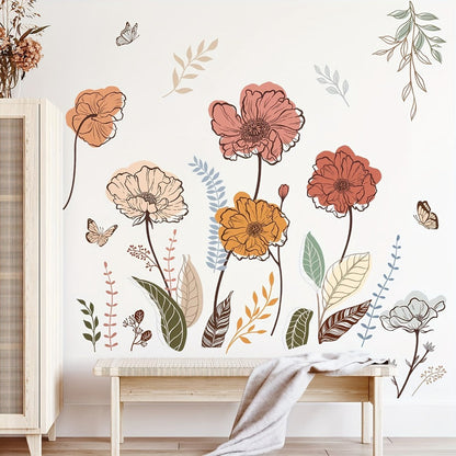 Bohemian Floral Wall Decals Self-Adhesive Wildflower Stickers for Living Room Bedroom TV Wall Art Decor
