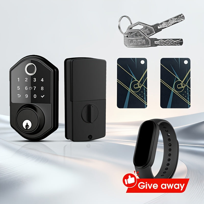 Smart Door Lock Deadbolt with Fingerprint PIN Key and Card or Cardless Black Silver Configurations