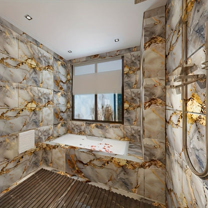 Peel and Stick Wall Tiles 50/100pcs – PVC Marble Self-Adhesive Vinyl Panels for Bathroom Shower Kitchen Living Room TV Backdrop