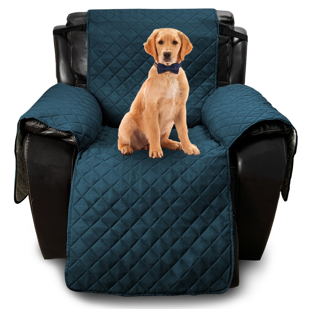 One-Piece Quilted Recliner Chair Cover with Wide Arm Wings, Back Strap and Eight Color Options