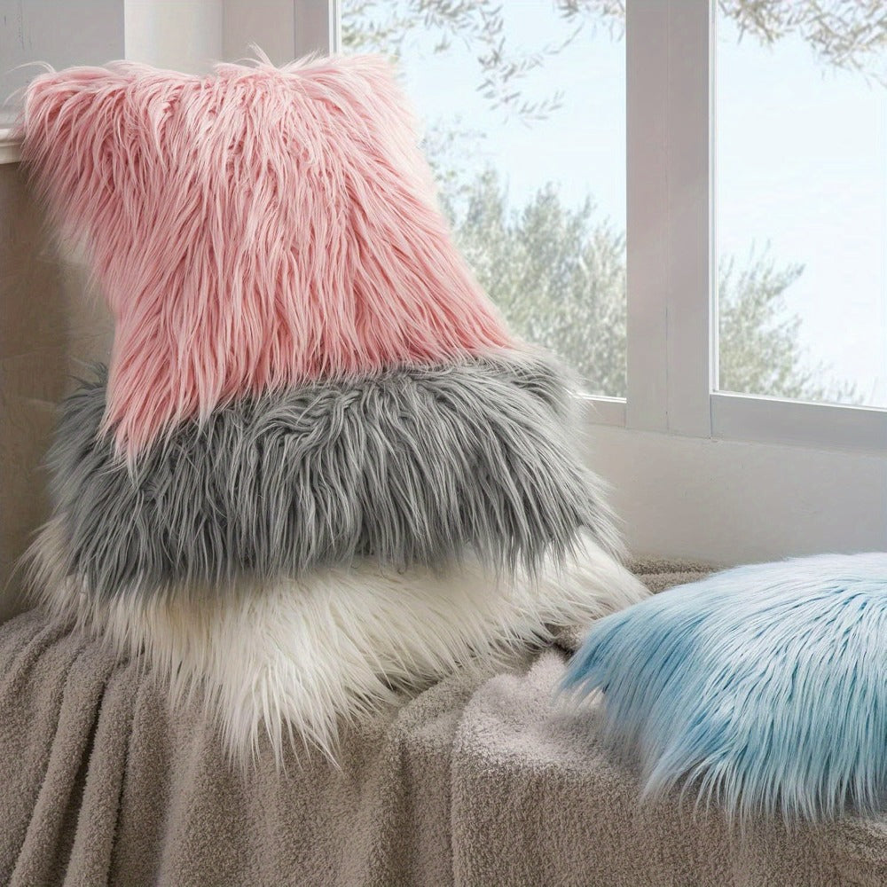 Faux Fur Throw Pillow Covers Pack of 2 – Luxury Soft Fluffy Decorative Cushion Covers for Couch Bed Sofa, Pet Friendly, Zipper Closure