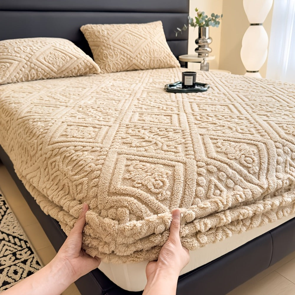 Bed Sheets, Single Jacquard-Knit Embossed Fitted Sheet with 11.4-Inch Pocket, Five Colors and Twin-to-King Sizes
