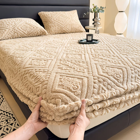 Bed Sheets, Single Jacquard-Knit Embossed Fitted Sheet with 11.4-Inch Pocket, Five Colors and Twin-to-King Sizes