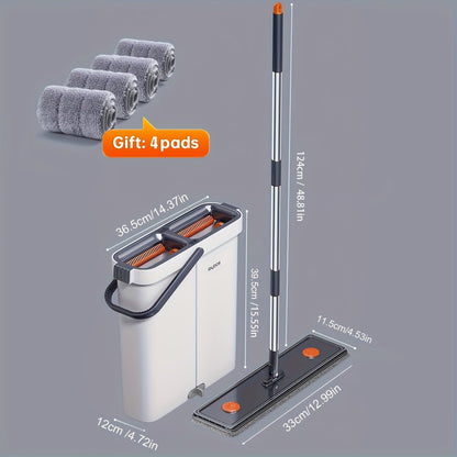 Flat Mop and Bucket System with Washable Reusable Microfiber Pads Dual Bucket Wringer Wet Dry Floor Mop for Hardwood Tile Marble Wall