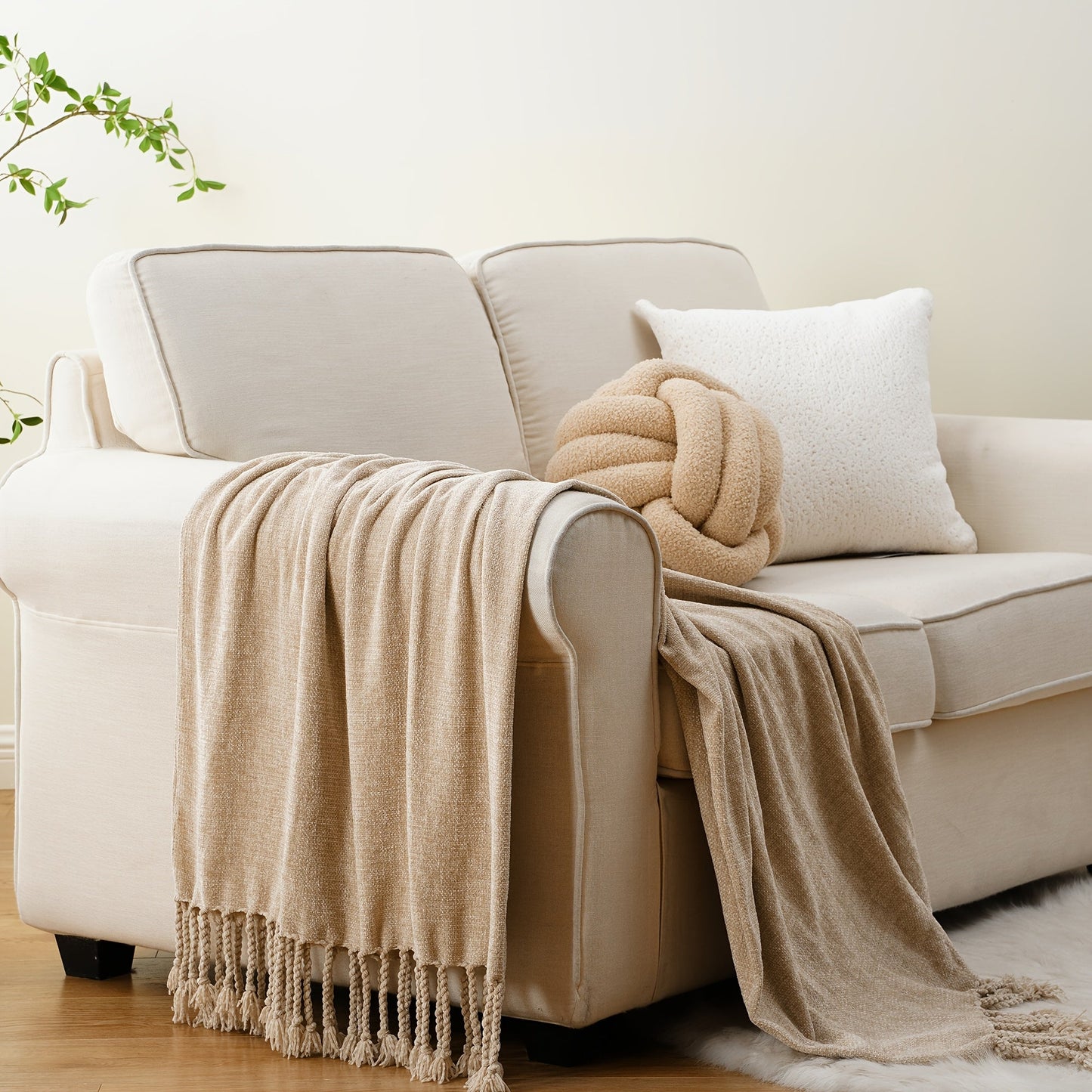 Chenille Fringe Throw Blanket, 180-200gsm Velvety Decorative Throw for Sofa & Couch, Home Decor, 50”×60”