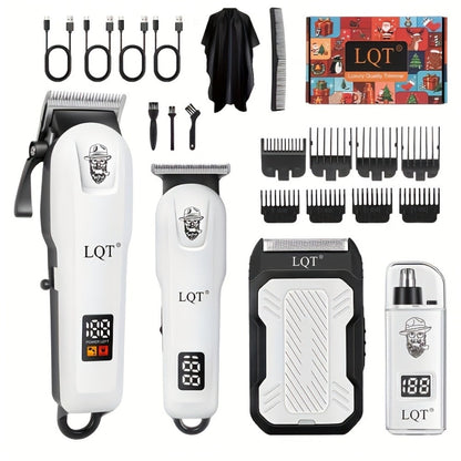 LQT White Hair Clipper Set with Digital Displays, USB Charging and Choice of 2-, 3- or 4-Piece Kits