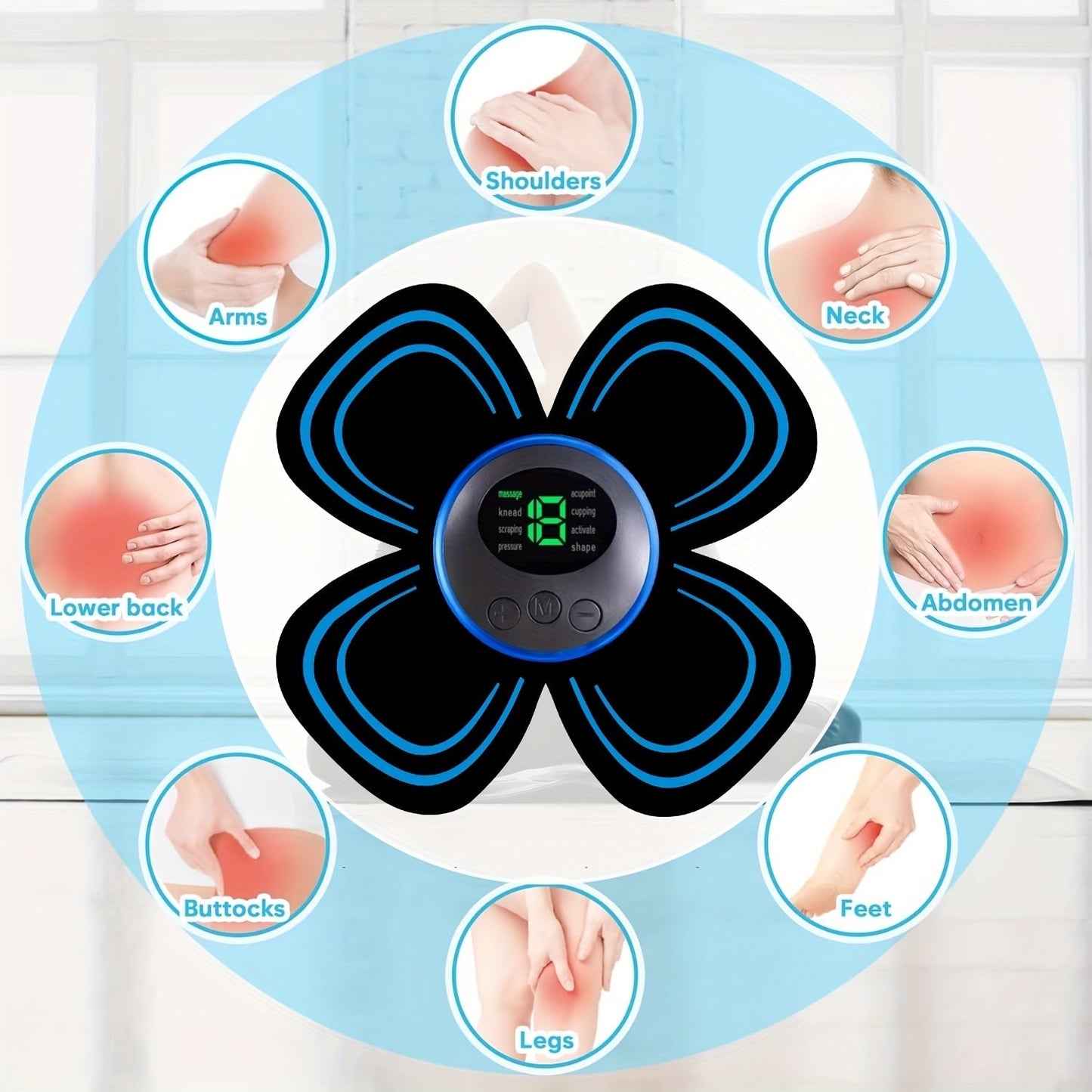 EMS Stimulator Massager Patch, Full Body Electric Massage Device with 8 Modes & 19 Intensity Levels for Shoulder