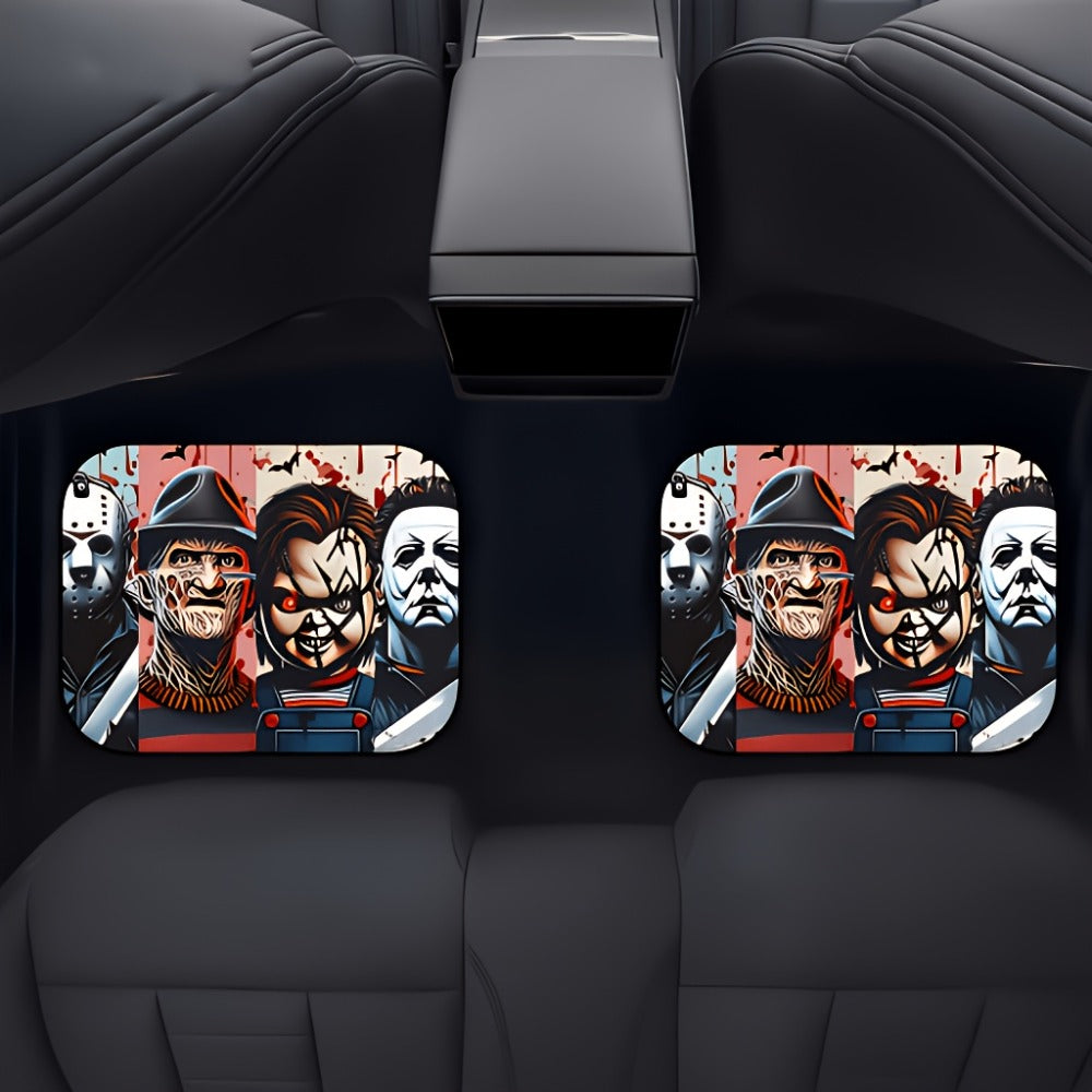 Halloween Character Car Floor Mats, Four-Piece Black Printed Set with Two Front and Two Rear Mats