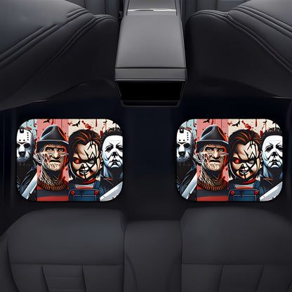 Halloween Character Car Floor Mats, Four-Piece Black Printed Set with Two Front and Two Rear Mats