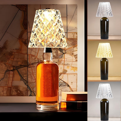 Table Lamp for Wine Bottles with Acrylic Crystal Shade, 2000mAh Battery, Three Colors and One or Two-Pack Options