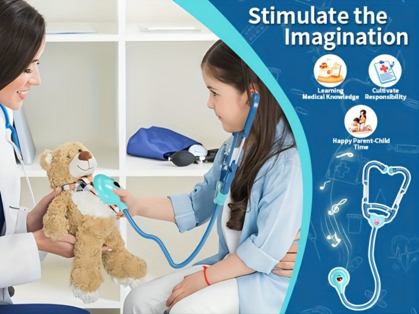 Kids Doctor Kit with Medical Cart Set, Movable Toy Trolley, Stethoscope, Thermometer & Accessories