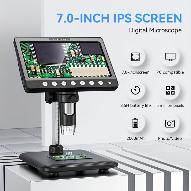 7-Inch IPS Digital Microscope with Eight LEDs, Remote Control and PC Connection for Coin and Electronics Inspection