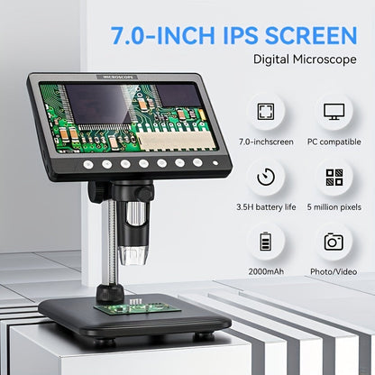 7-Inch IPS Digital Microscope with Eight LEDs, Remote Control and PC Connection for Coin and Electronics Inspection