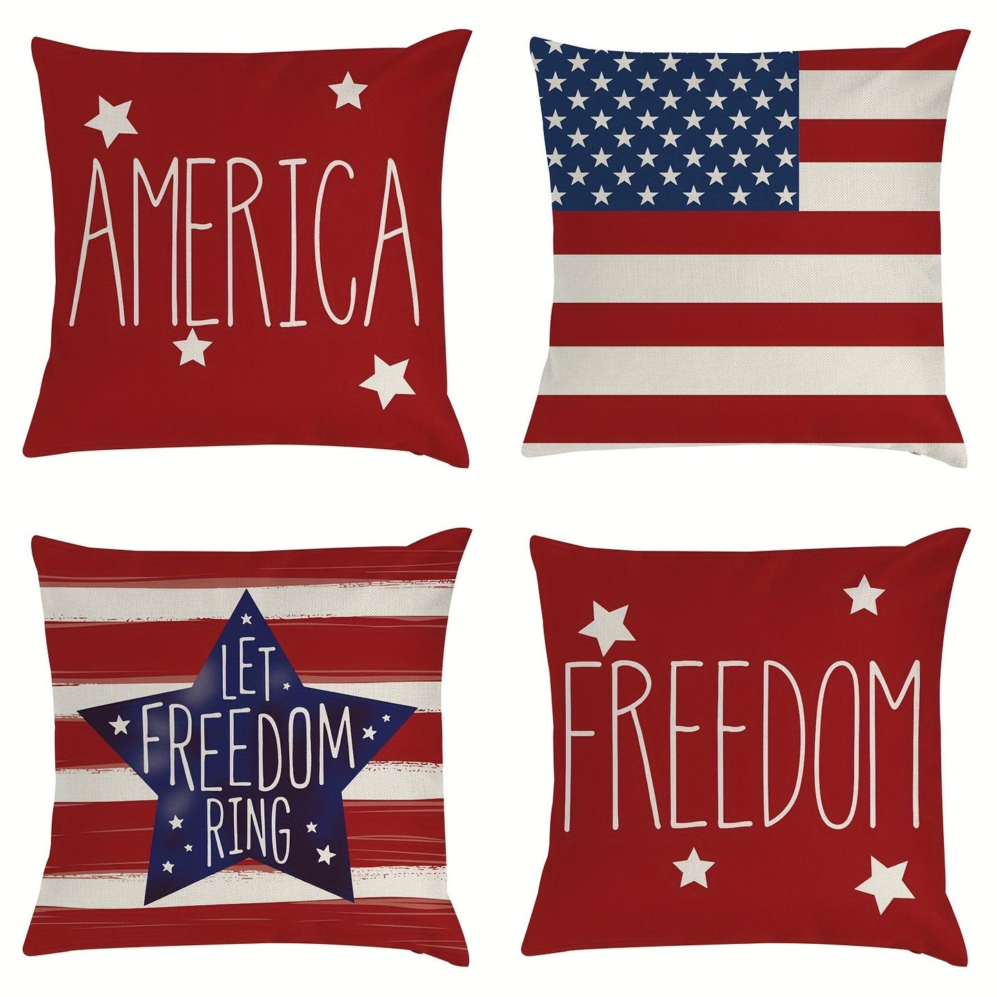 Patriotic Pillowcase Set 4pcs – Stars & Stripes Polyester Pillow Covers, Zipper Closure, Machine Washable