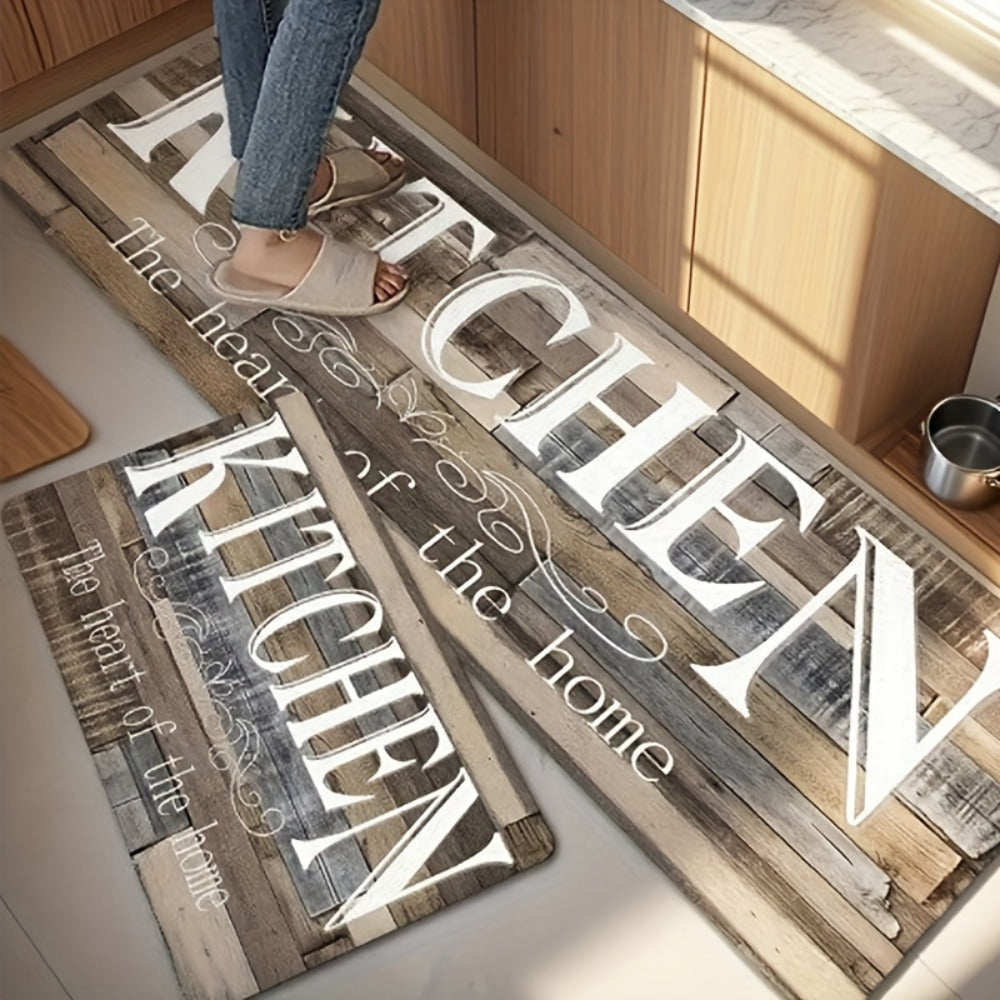 Kitchen Rug Wood Grain Farmhouse Floor Mat in Multiple Sizes with Washable Polyester Surface for Kitchens, Hallways and Laundry Rooms