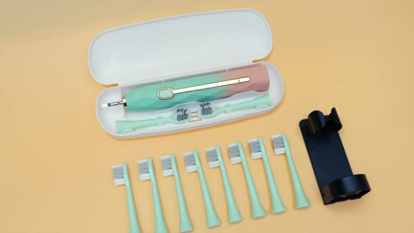 IPX8 Sonic Electric Toothbrush with 8 Replacement Brush Heads – Metal Shaft, USB Rechargeable 500mAh, Travel Case & Holder