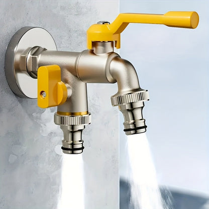 Garden Hose Faucet Dual Outlet Stainless | Outdoor Spigot Sprinkler