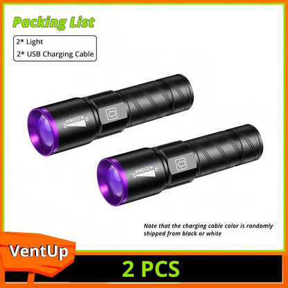 UV Blacklight 2 Pack Rechargeable Portable, Adjustable Brightness & Zoom Ultraviolet Lamp for Home and Salon Manicures