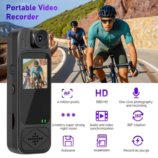 1080P Body Camera with 180-Degree Rotating Lens, Small Screen, Audio and Optional 32GB SD Card