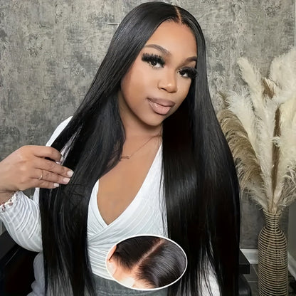 Put On and Go Wig 6x4.5 HD Lace Human Hair Straight 250% Density Glueless Pre-Plucked Pre-Cut Pre-Bleached Knots Long Straight Wig for Women