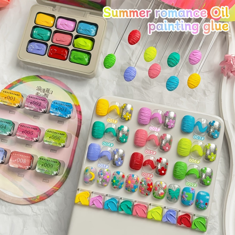 Gel Nail Polish Set with MORDDA Label, 9 Romantic Summer Dopamine Gel Colors in Nine-Grid Set