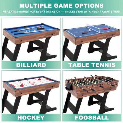 4-in-1 Multi-Game Table 54 Inch Foldable – Table Tennis, Air Hockey, Billiards & Foosball – Combo Game Table for Adults