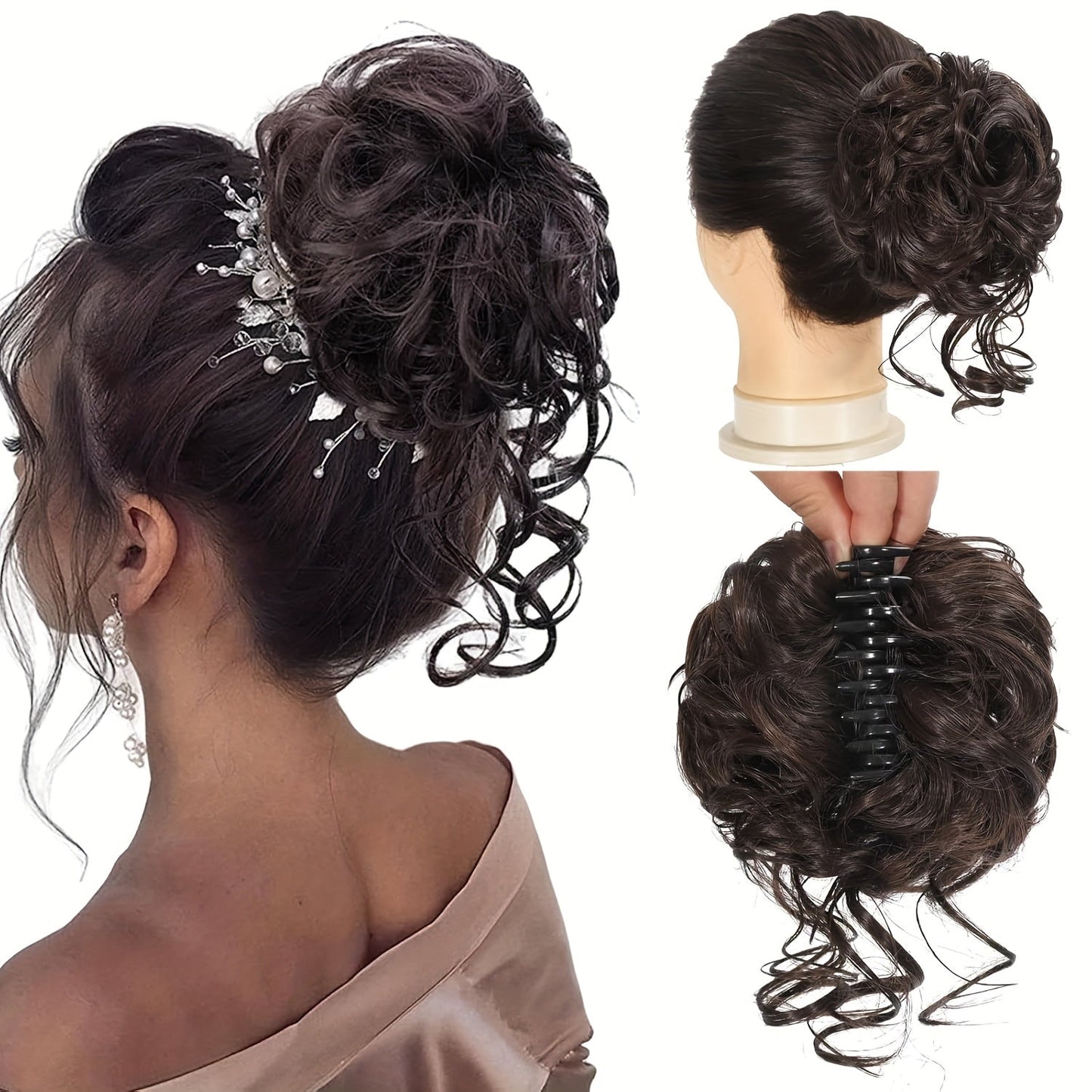 Hair Extensions Curly-Wavy 6-Inch Synthetic Messy Bun with Claw Clip and Seven Color Codes