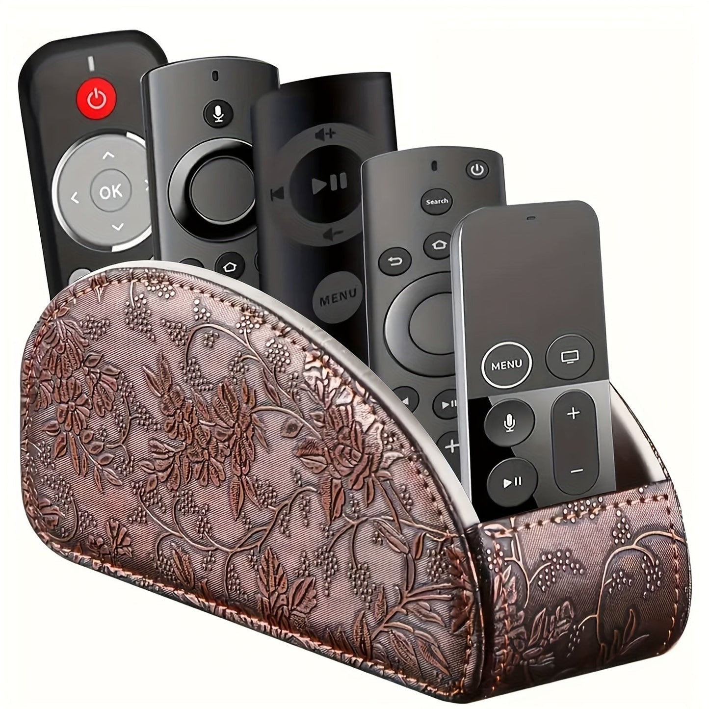 Faux Leather Desktop Organizer 5 Compartments – Multifunctional Remote Control Holder Caddy, Pen Holder Storage Box for Remote Controls