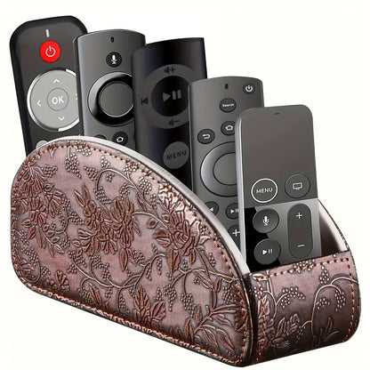 Faux Leather Desktop Organizer 5 Compartments – Multifunctional Remote Control Holder Caddy, Pen Holder Storage Box for Remote Controls