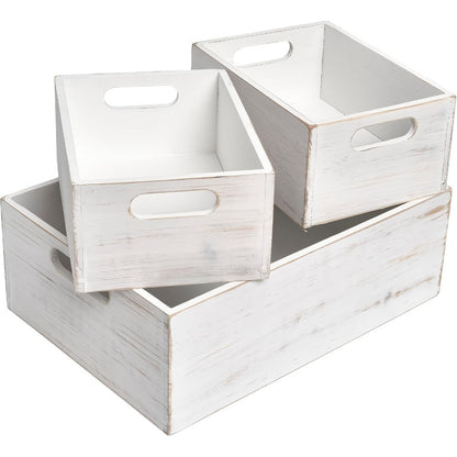 Wooden Crates with Handles Set of 3, Rustic Farmhouse Storage Boxes for Pantry, Shelf, Closet, Arts & Crafts