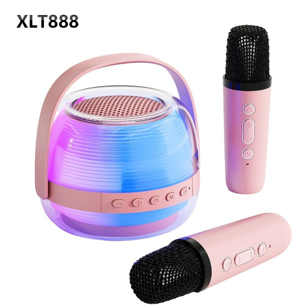 Portable Karaoke Machine with 2 Wireless Microphones, 3-Piece Bluetooth Speaker Set, Ambient Night Lamp Lighting