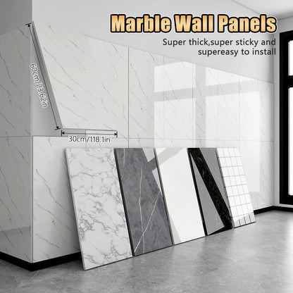 Marble Peel and Stick Wall Panels Self-Adhesive 3D Decorative Tiles – Glossy Marble Sheets, for Entryways, Bedrooms and Living Spaces
