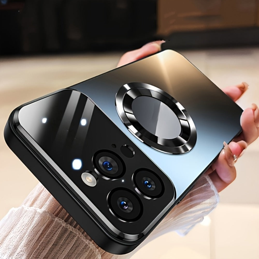 Phone Case Matte Titanium-Finish Cover with Built-In Glass Lens Protector for Select iPhone Models