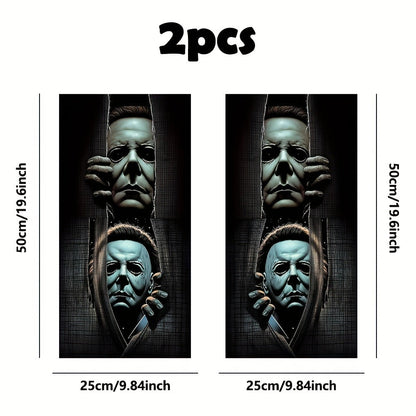 Two-Piece Masked Figure Car Window Decal Set with Stacked Black-and-Gray Horror Portrait Panels
