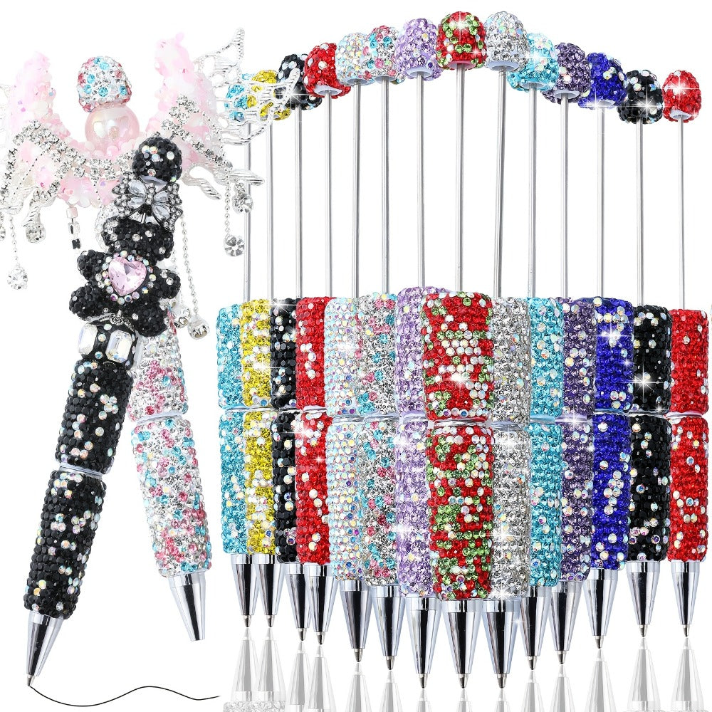Glitter Beaded Pens Set 20pcs Sparkly String Bead Ballpoint Pens Colorful Fun Writing Pens for Office School Party Favors Wedding Gifts