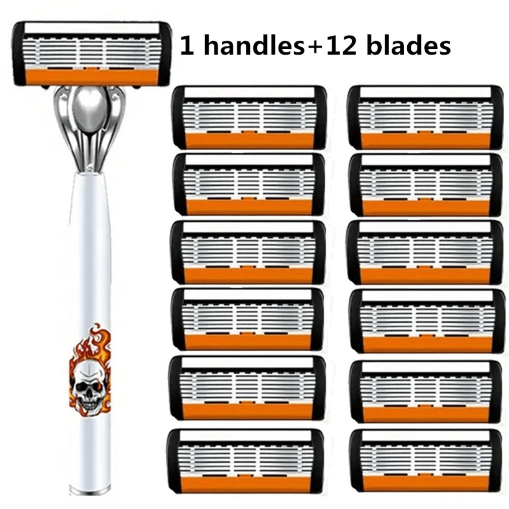 Men's Safety Razor with Replacement Blades - Anti-Slip Stainless Steel Handle Shaver for Beard & Sideburns