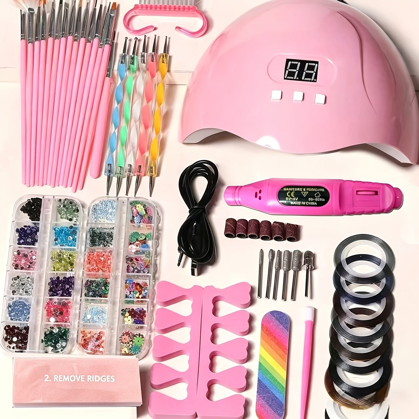 72-Piece Complete Nail Art Set with LED UV Lamp, Electric Nail Drill Pen, Gel Polish, Glue Drying Machine