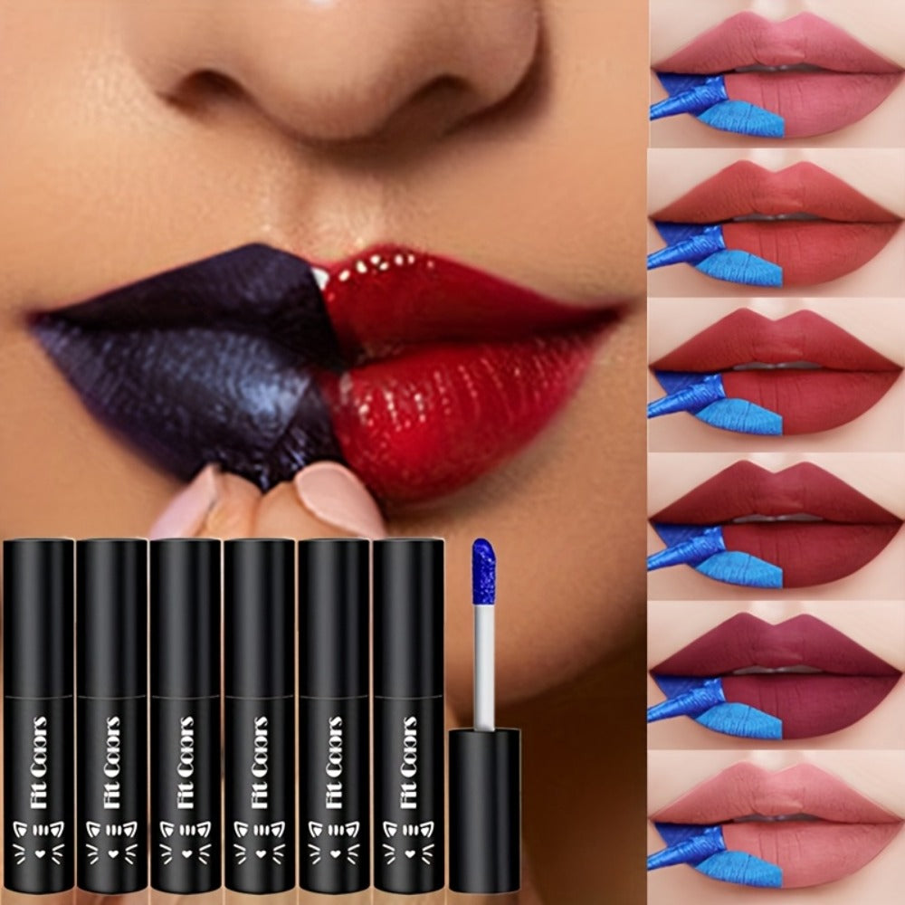Matte Velvet Lip Stain Set 6 Colors Waterproof Smudge-Proof, Metallic Blue Cobalt Bold Shades Vegan Lip Gloss for All Skin Tones