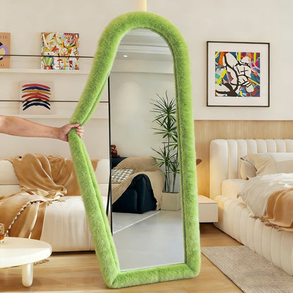Full Length Floor Mirror Cover Fluffy Stretchable 64"x21" – Soft Non-Slip Irregular Shape Bedroom Dressing Room Mirror Sleeve 6 Colors