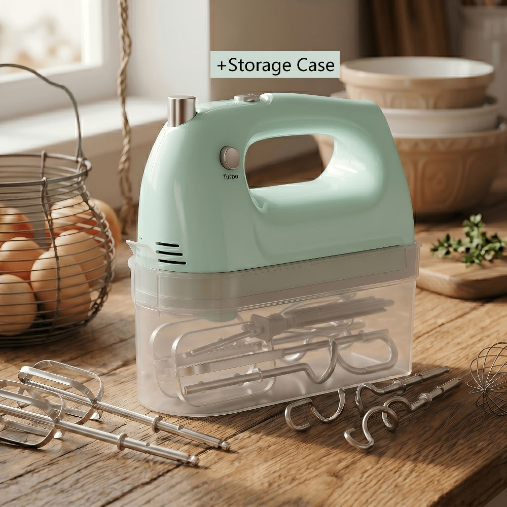 Electric Hand Mixer 5 Speed Turbo Boost - 5 Stainless Steel Accessories, Optional Storage Case, Handheld Mixer for Cookies