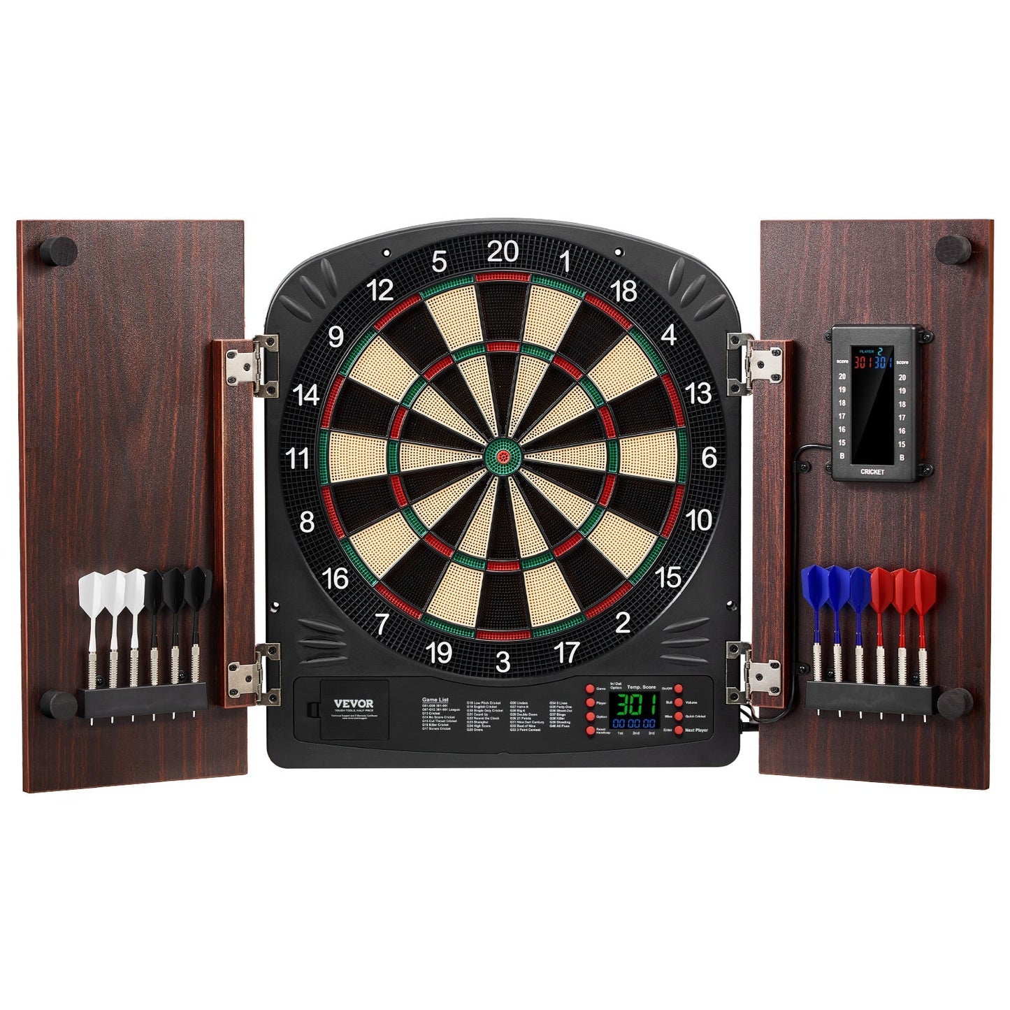 Electronic Dartboard Cabinet Set with LED Scoring – 13.5" Soft Tip, 40 Games 590 Variations, Retro Wood Cabinet, 1-8 Players